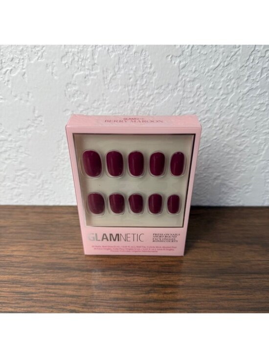 Glamnetic Other - Glamnetic Press On Nails Short Round Shaped Berry Maroon NEW Glue Kit Set Vegan
